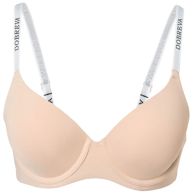 Beige02 DOBREVA, Женский бесшовный бюстгальтер с полным покрытием, с логотипом, на бретельках, на косточках, Активный бюстгальтер, слегка мягкое нижнее белье - Цвет: Beige02