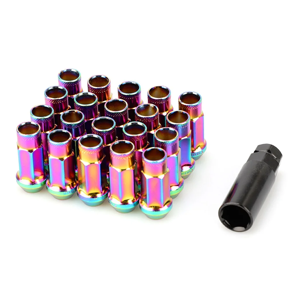Neo chrome 20 шт M12x1.5 M12* 1,25 стальная цветная модификация гоночных автомобилей Колесные гайки болты для Chevrolet Subaru hyundai - Название цвета: Neo chrome