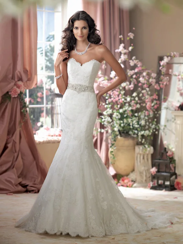 Custom Made Strapless Lace Mermaid Wedding Dress With Pearls Beaded Belt Elegant Bridal Gown Vestido de noiva sereia | Свадьбы и