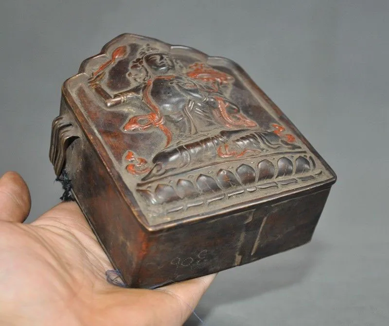 

Christmas Antique rare Old Tibet Buddhism temple Wood Bronze Buddha statue Printing Plate Halloween