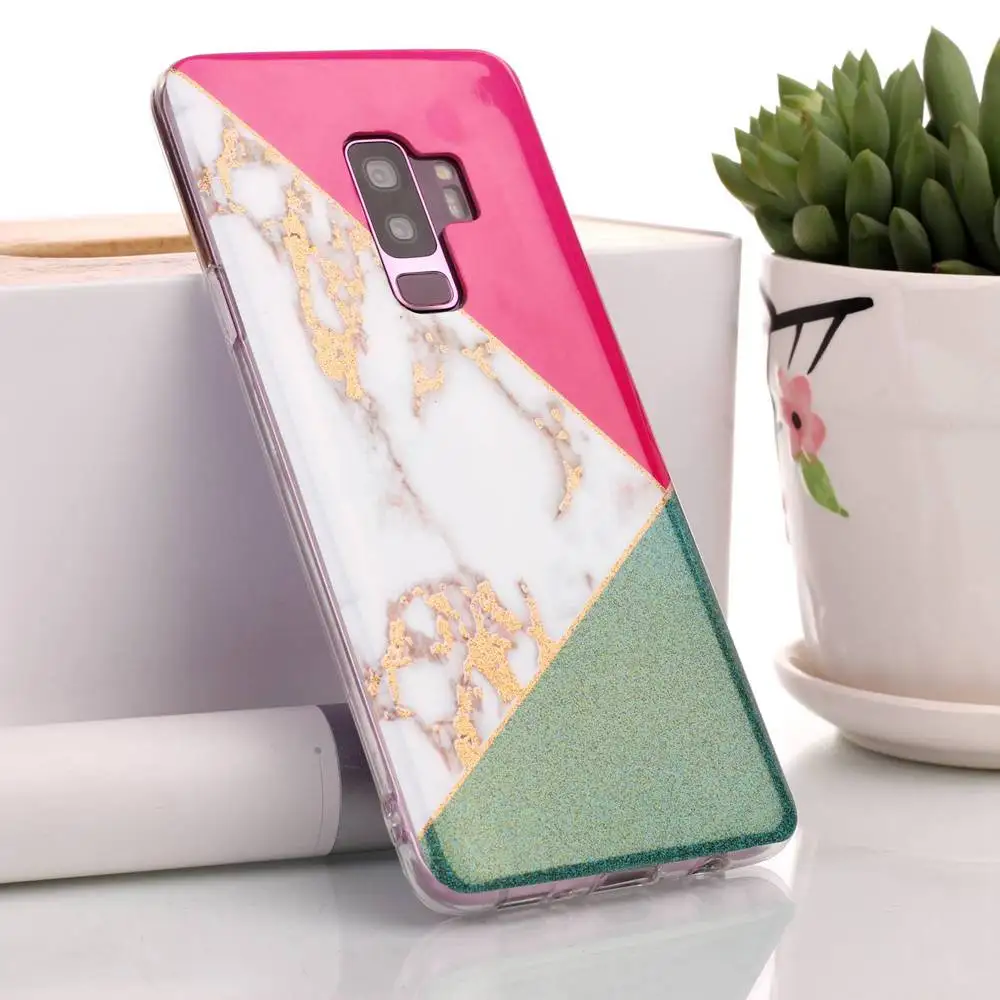 Flash marble Coque For Samsung S6 S7 S8 S9 Plus Case Silicone Rubber Geometric mosaic Cover Note 8 Anti-Scratch |