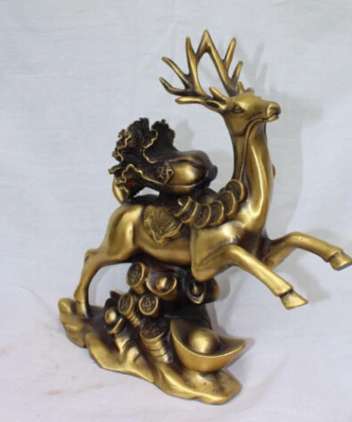 WBY JP S0064 11" Chinese Bronze Wealth YuanBao Money Baicai On Deer Animal Foo Fu States | Дом и сад