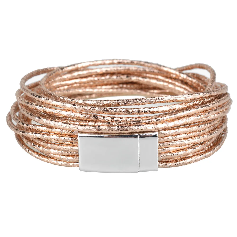 

Kirykle 4 color metallic charm bracelet multiple layers wrap leather bracelet High quality magnetic clasp bracelet for women