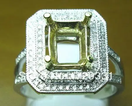 EMERALD 6*8MM SOLID 14K YELLOW GOLD NATURAL DIAMONDS WEDDING ENGAGEMENT SETTING SEMI RING MOUNT | Украшения и аксессуары