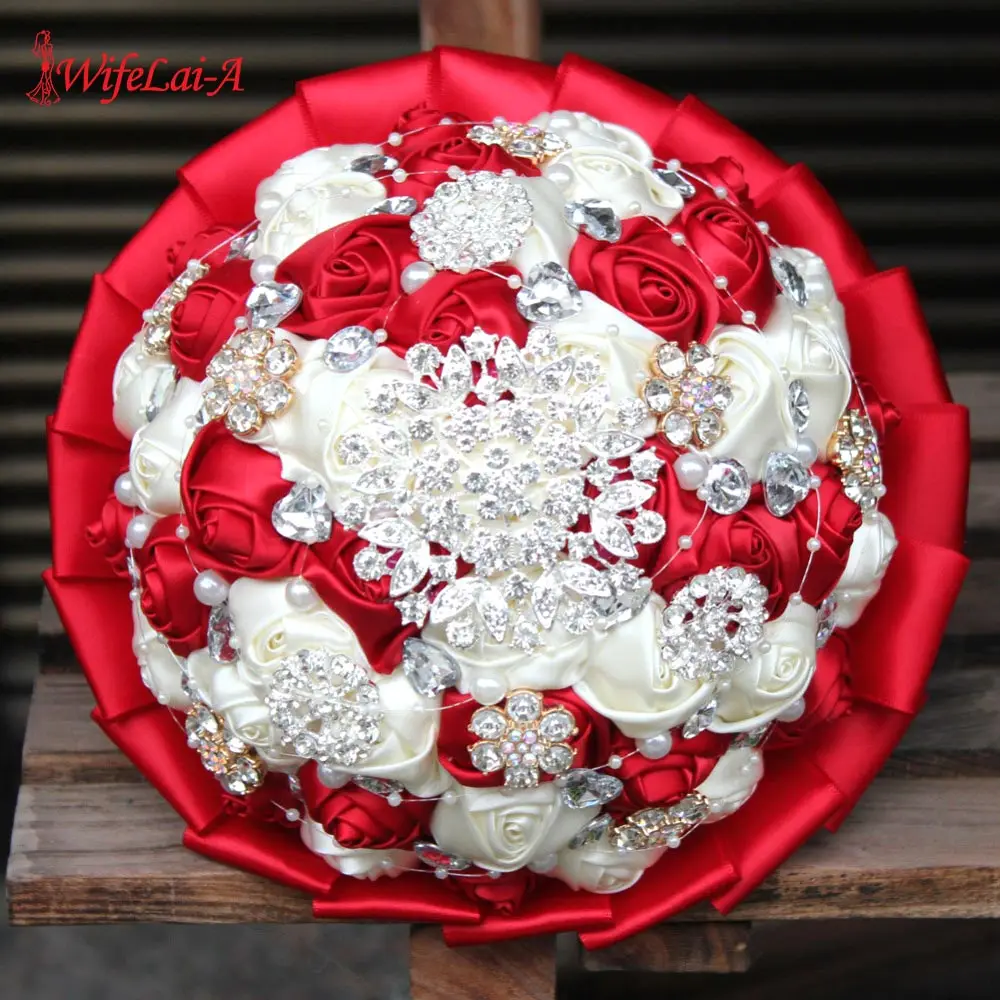 

WifeLai-A Ivory Handmade Bouquet Rhinestone Wedding Flowers Bridal Bouquets White Advanced Customization Mariage Bouquet W001