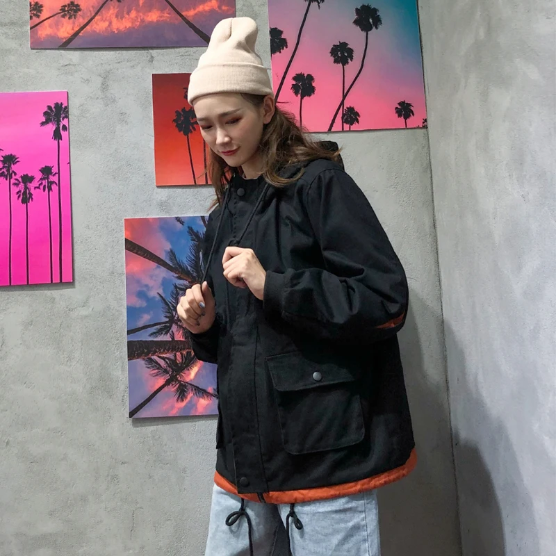 Black Plegie Harajuku, Женская куртка с капюшоном в стиле пэчворк, новинка весны, верхняя одежда, пальто в стиле хип-хоп, уличная одежда, BF стильные куртки - Цвет: Black