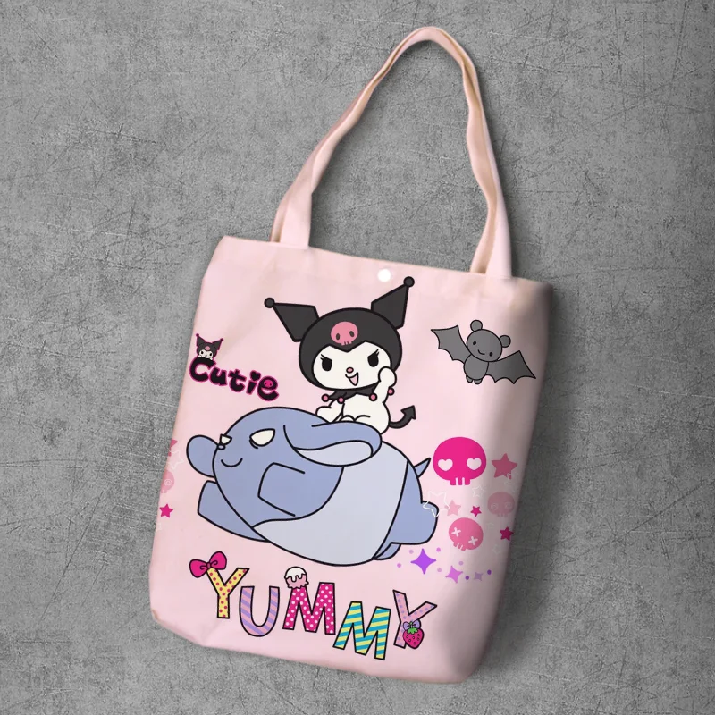 Kuromi, мультяшная Студенческая печатная парусиновая сумка для покупок, большая емкость, настраиваемая Сумка-тоут, модные женские повседневные сумки на плечо