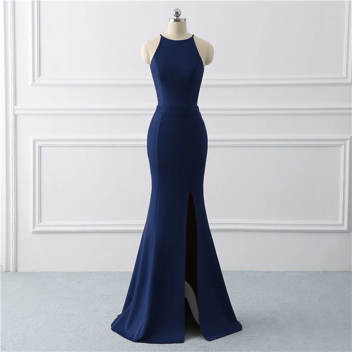 navy blue Фиолетово-красное сексуальное вечернее платье-русалка на выпускной Длинные вечерние платья из эластичной ткани Платье с разрезом - Цвет: navy blue