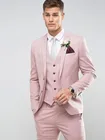 Светло-розовый мужской костюм, приталенный костюм жениха на выпускной, вечерний Блейзер, мужской смокинг, 3 предмета (пиджак + брюки + жилет)