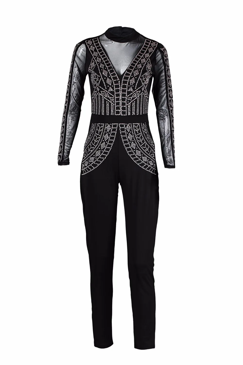 Сетка горячей бурения вечерние бинты Bodycon Комбинезоны S-XXXL плюс Размеры с длинным