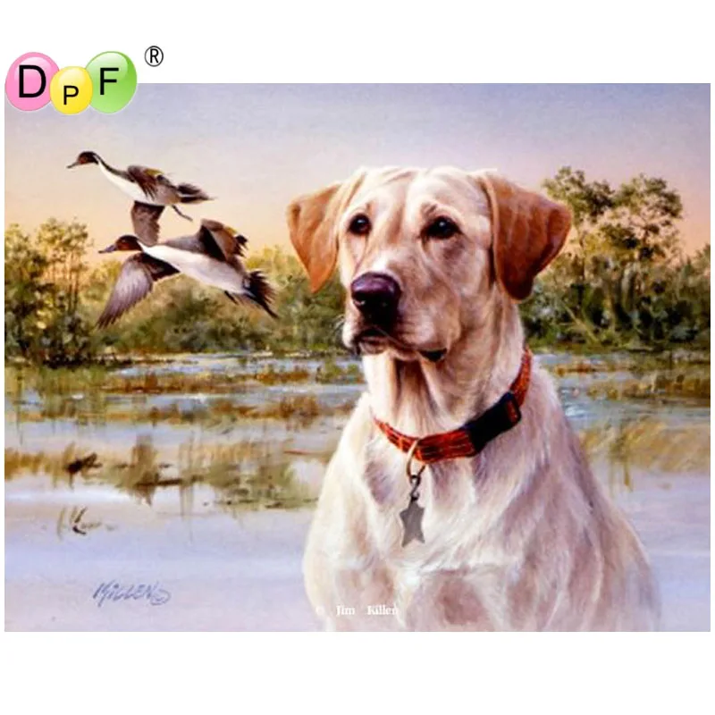 DPF круглая алмазная живопись летающая птица собака озеро сделай сам подарок 5D