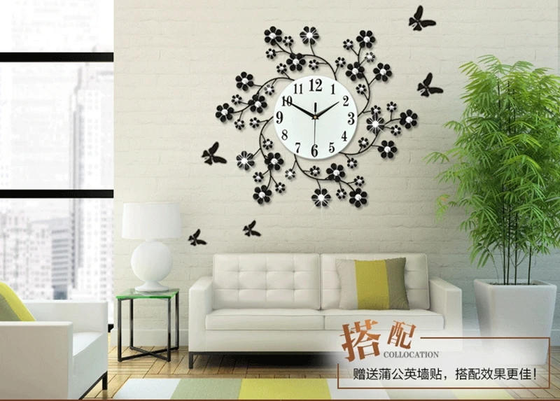 3D настенные часы с большим цветком Декоративные Кованые гостиная 42 шт бриллианты