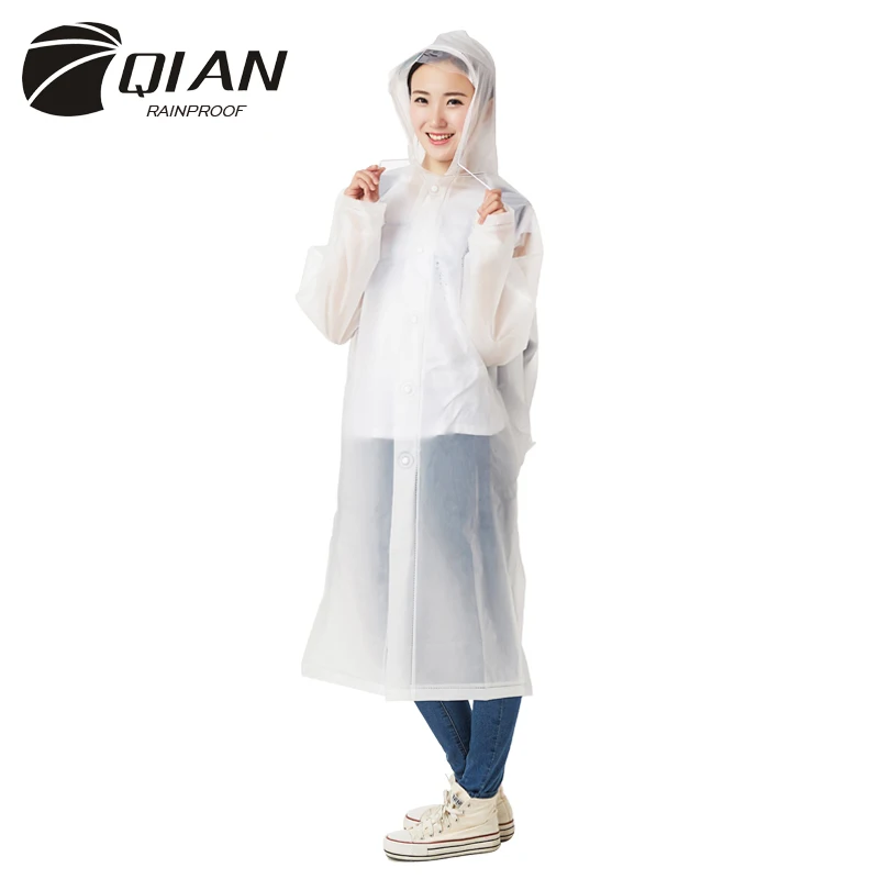 Qian rainproof непромокаемый плащ Для женщин прозрачный; эва Водонепроницаемый Тренч рюкзак позиции пончо дождевик Шестерни