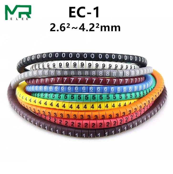 

500PCS EC-1 Cable Wire Marker 0 to 9 For Cable Size 2.5 sqmm Colored