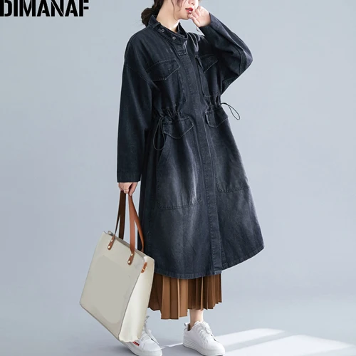 HanY97086CN-hei DIMANAF плюс размер женские куртки верхняя одежда модные женские джинсовые куртки осень зима длинный рукав Свободный кардиган Женская одежда - Цвет: HanY97086CN-hei
