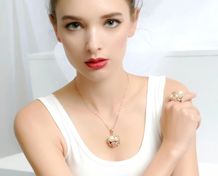 Женское Ожерелье с кулоном и искусственным жемчугом розовое золото|necklace