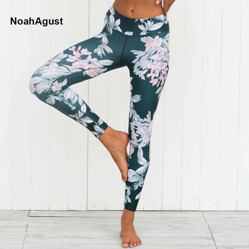 Тянущиеся штаны для йоги с цветочным принтом бесшовные леггинсы высокой талией