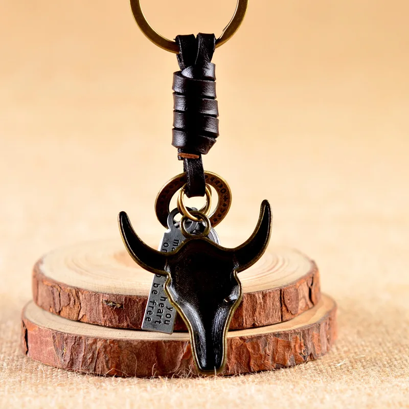 JEWELRYGIFT Як коровья кость кожаный брелок из кости крупного рогатого скота 3D резьба
