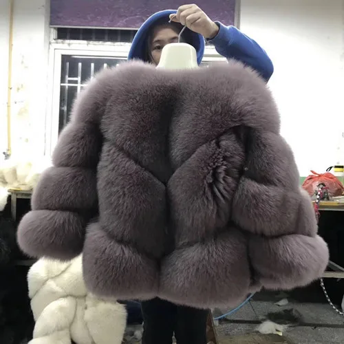 Пальто из натурального Лисьего меха для женщин, зимняя куртка из натурального меха, модная короткая тонкая верхняя одежда, роскошное пальто из натурального меха с длинным рукавом - Цвет: Maroon