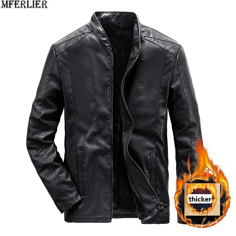 Мужские Куртки из искусственной кожи толстый флис большие размеры 6XL 7XL 8XL зимний