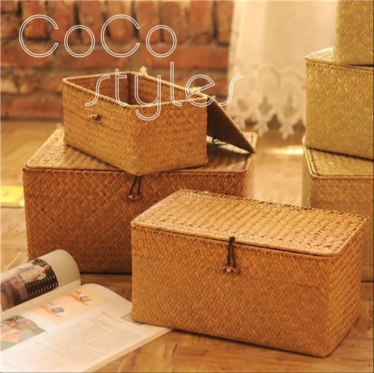 Cocostyles изготовленная на заказ пустая винтажная соломенная тканая коробка для