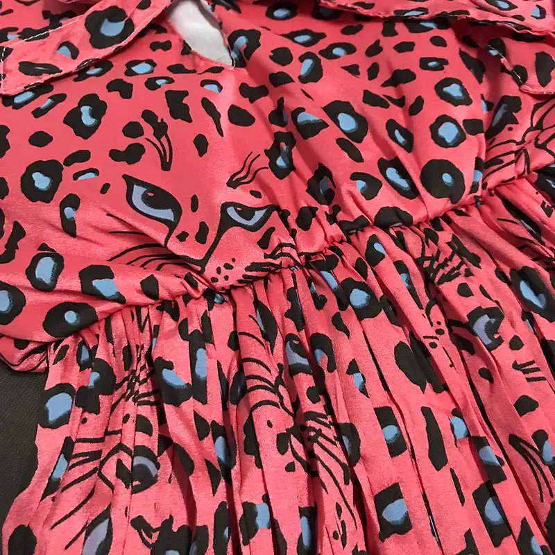 Spring Autumn girls dress Baby pleated kids Children vestidos ruched sleeve lacing leopard print 4 to 14 yrs | Детская одежда и