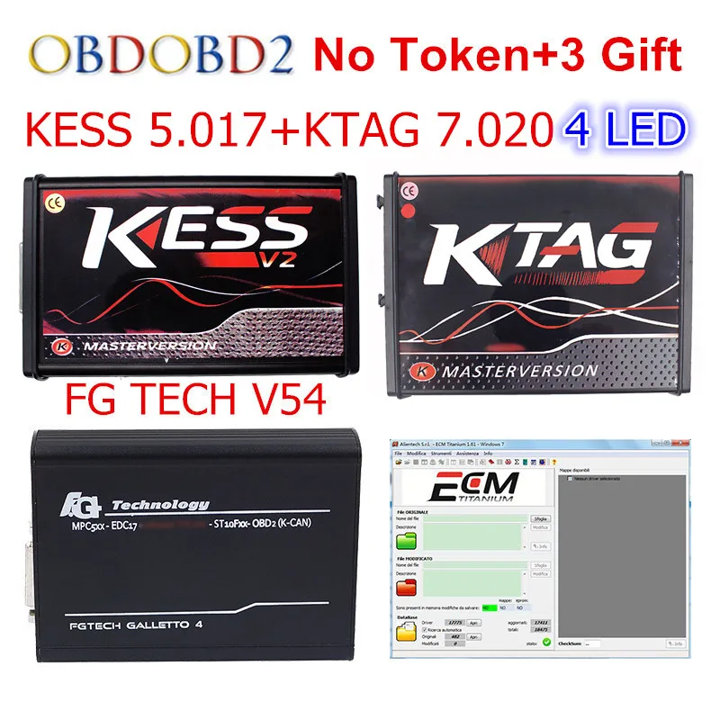Красный KESS V5.017 V2.47+ 4 светодиодный KTAG V7.020 V2.23+ FG TECH V54 0475 без маркера KESS 5,017+ K-TAG K Tag 7,020 программист FGTECH ECU