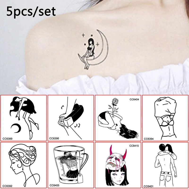 5 листов винтажные женские боди арт черные белые маленькие временные тату