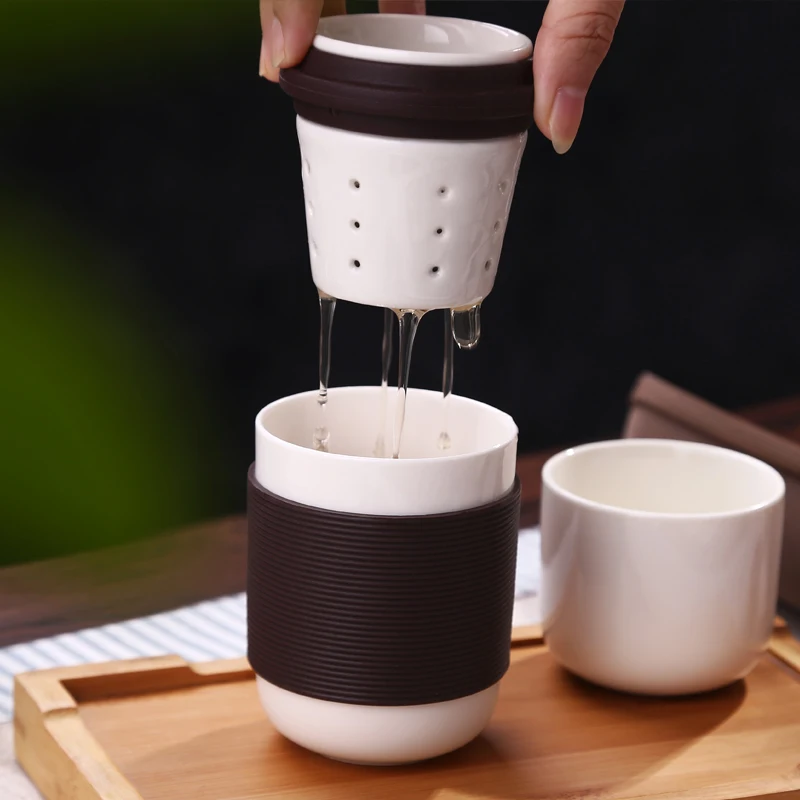 

Chinese Porcelain Tea Set Portable Tea Cups For Travel with Portable Bag High Guality Travel Tea Set Ceramic Bottle For Outdoor