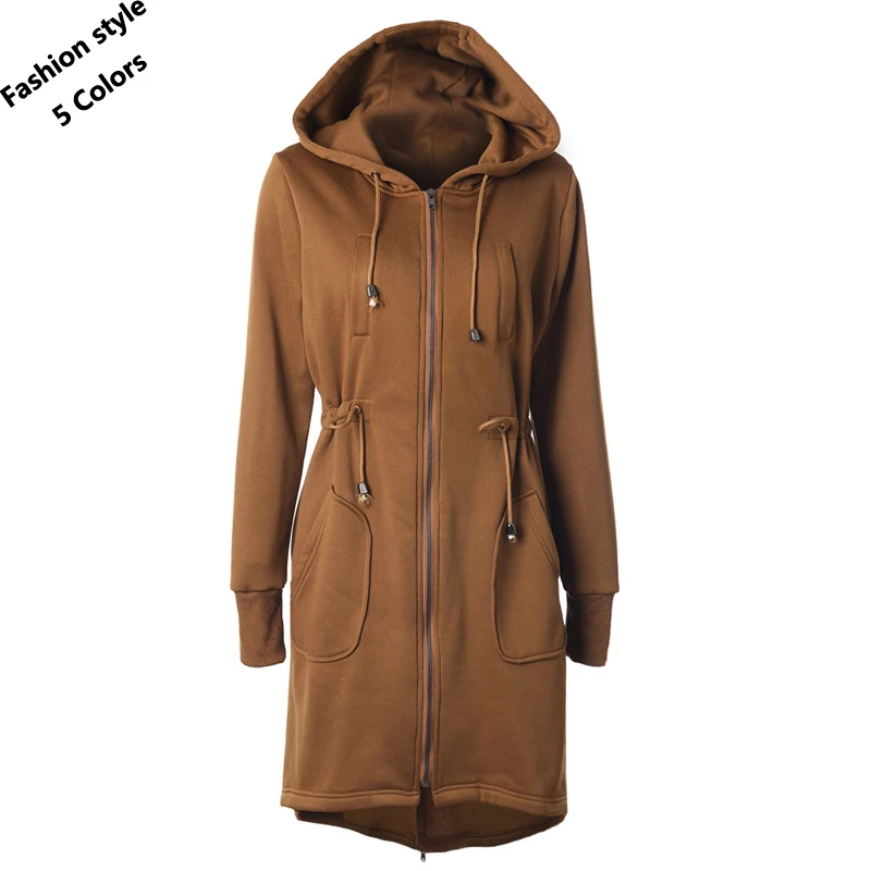 Бесплатная доставка 2018 женские толстовки средней длины с капюшоном на молнии
