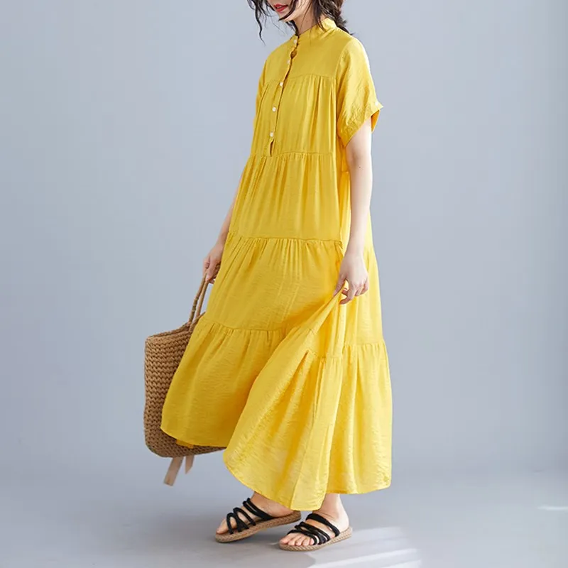 Корейский стиль летнее женское богемное длинное платье размера плюс желтое