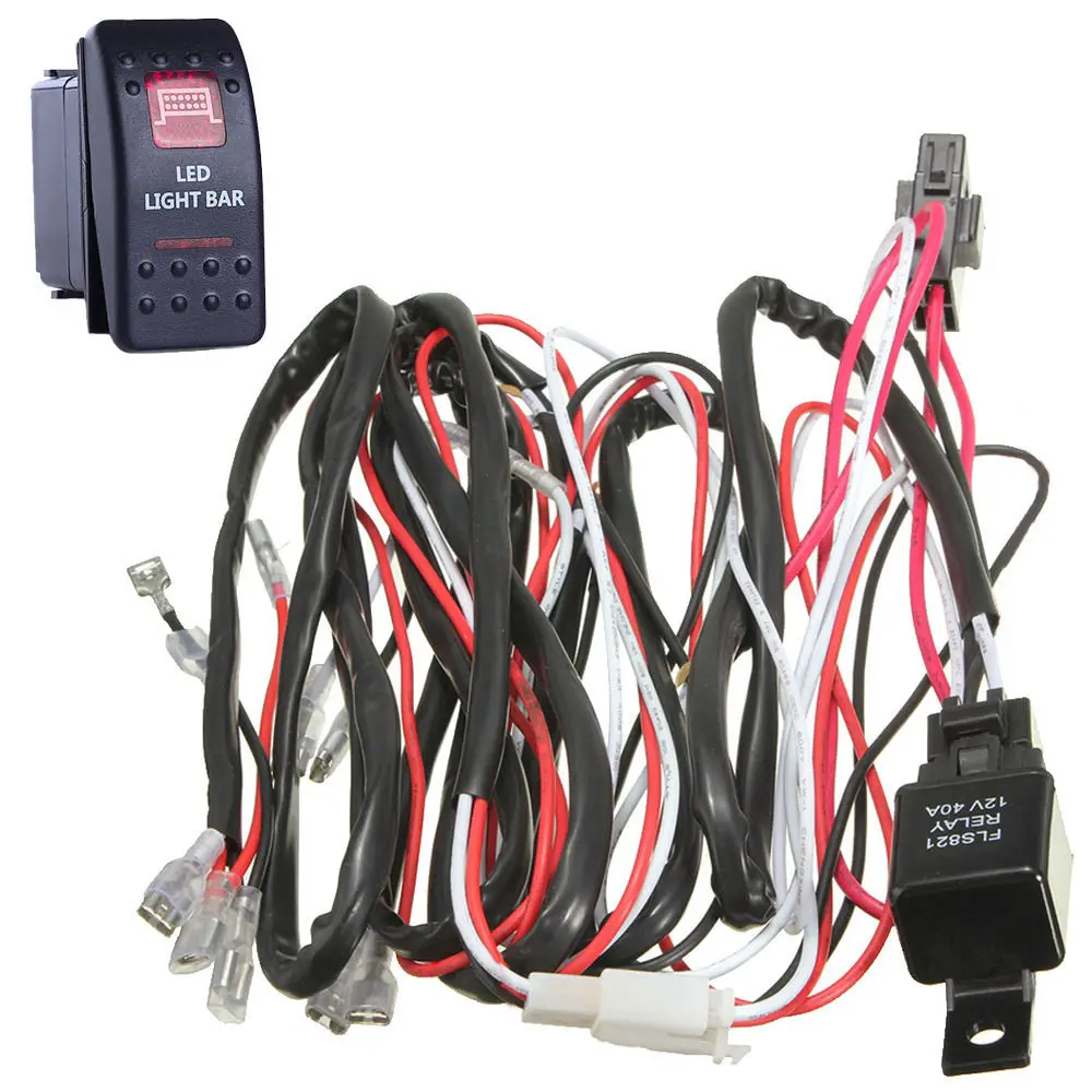 EE support 40A Wiring Harness Kit Red LED Light Bar Rocker Switch Toggle Lamp Fuse SPST | Автомобили и мотоциклы