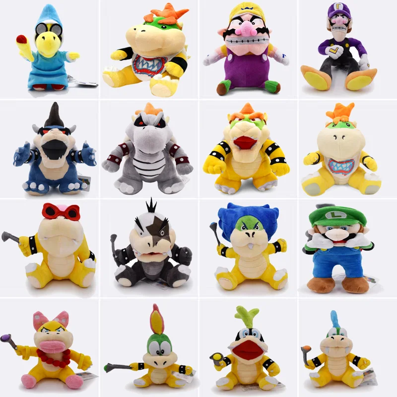 15-28 см Super Mario Broser JR 3D Land Bone Kubah Koopa Dragon Dark Bowser Kamek Waluigi Wario Lemmy Morton Roy Bully плюшевые игрушки