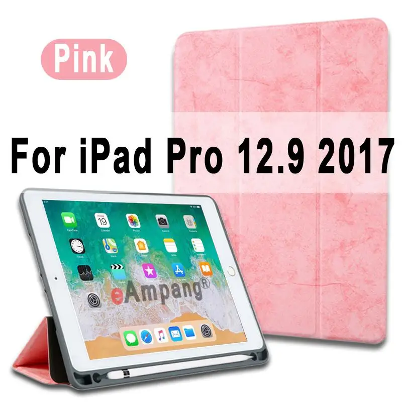 Pink for 12.9 2017 Чехол для Apple iPad Pro 12,9 12," Чехол Премиум кожа крокодиловый узор Смарт бодрствующий сон Funda+ карандаш держатель - Цвет: Pink for 12.9 2017