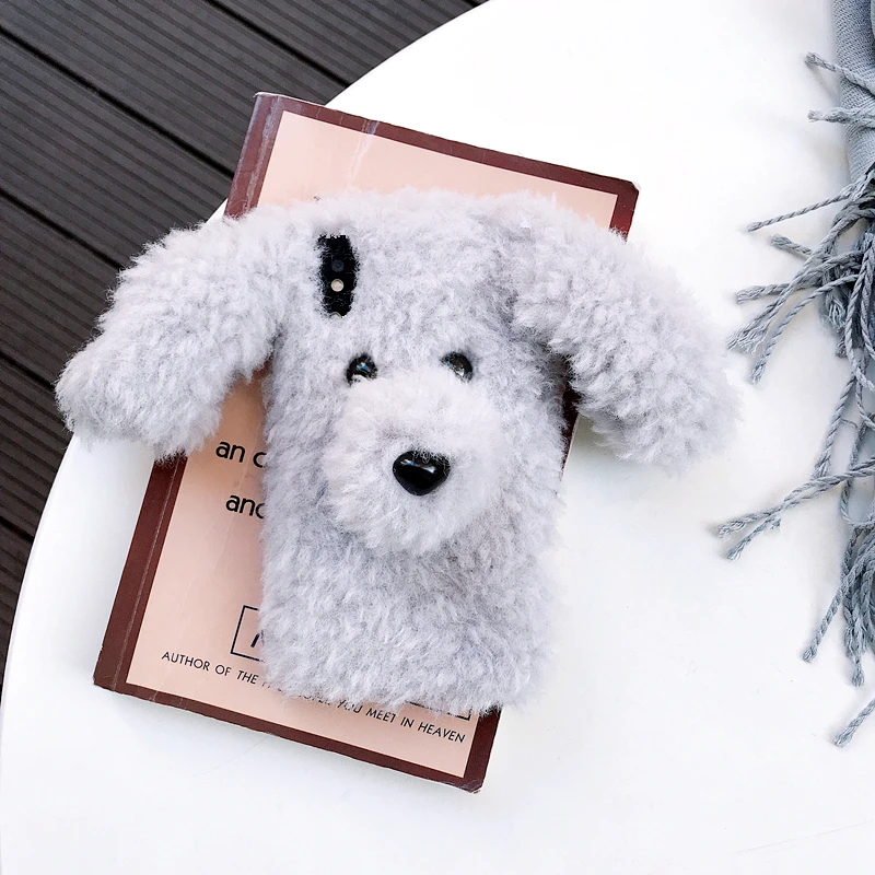 Hot sale Authentic Plush dog style soft tpu case for iphone 5 6 7 8 plus X Xs back cover candy color winter Christmas Warm hands |