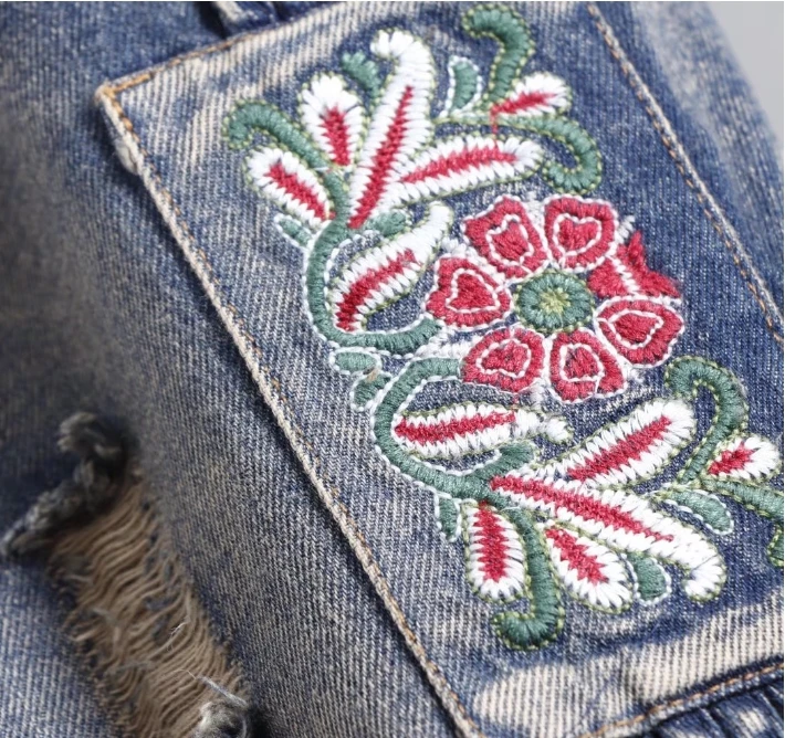 Женские джинсы до щиколотки свободные брюки из денима с вышивкой на молнии