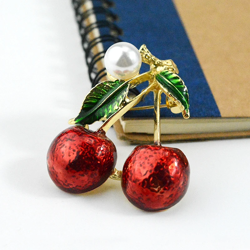 Женская эмалированная ретро-брошка ALenno с двойными вишневыми и зелеными