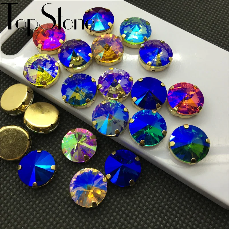 Все цвета AB Sew On Rivoli Crystal необычный камень с золотым когтем 6 мм 8 10 12 14 16 18 бусины