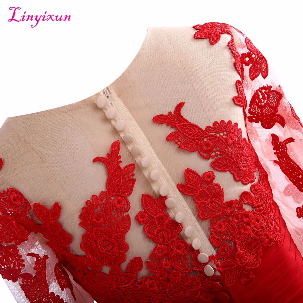 Linyixun реальное фото Красные кружевные платья для матери невесты 2017 элегантное