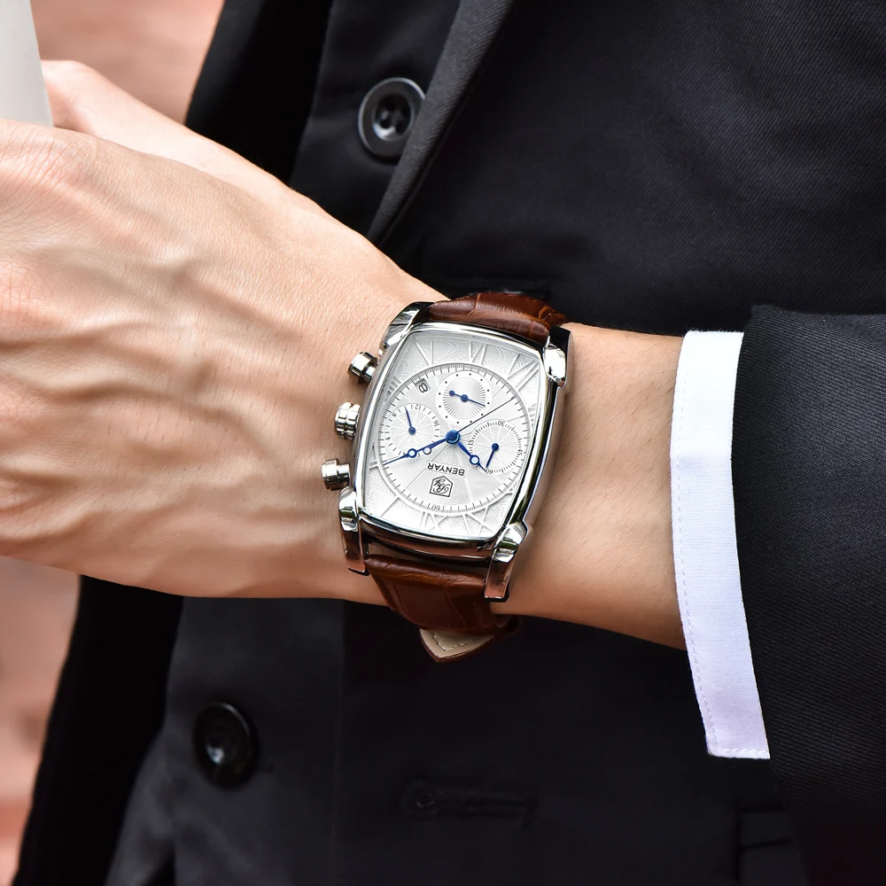 

BENYAR Sports Men Quartz Wristwatches Luxury Leather Men Military Watches 30M Waterproof Alloy Chronograph Relojes Hombre