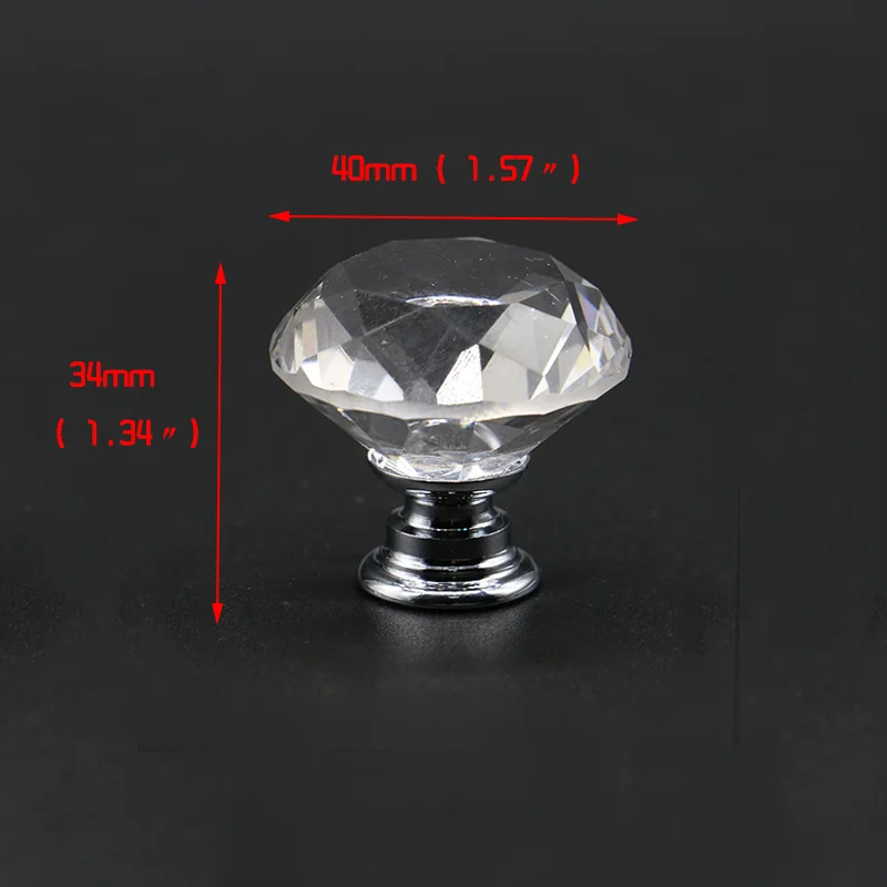 40mm KAK, 5 шт./лот, 20-40 мм, Алмазная форма, дизайн, Хрустальные стеклянные ручки, шкаф, выдвижной ящик, кухонный шкаф, шкаф, ручки, фурнитура - Цвет: 40mm
