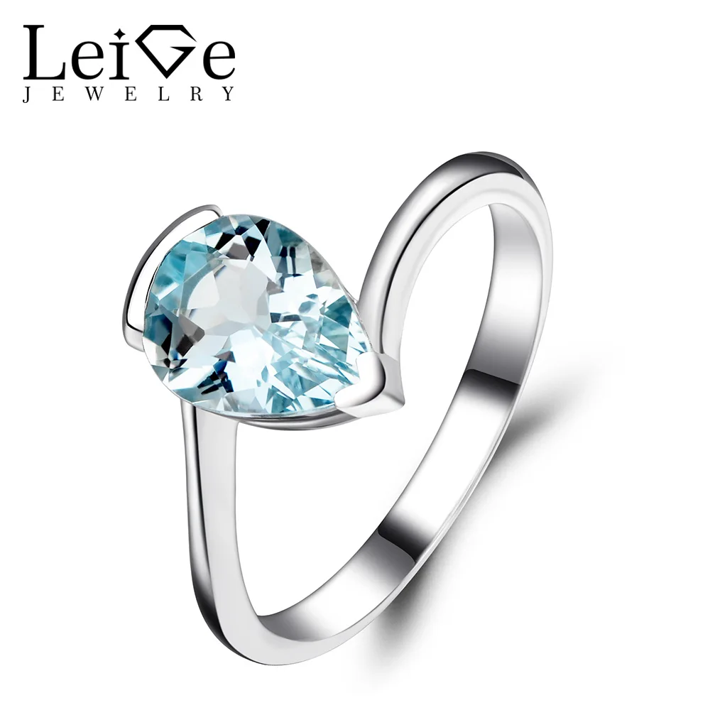 Украшения leige Pear Cut Аквамарин кольцо обручальное из стерлингового серебра
