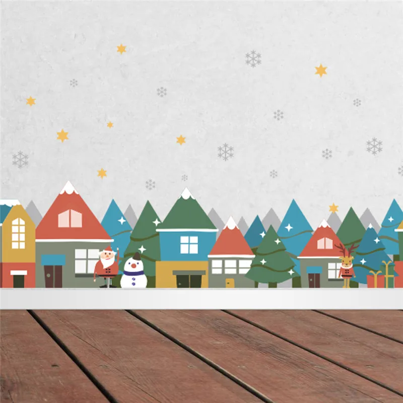 Рождество Зима Снег городской дом Наклейка на стену наклейки окно украшение для