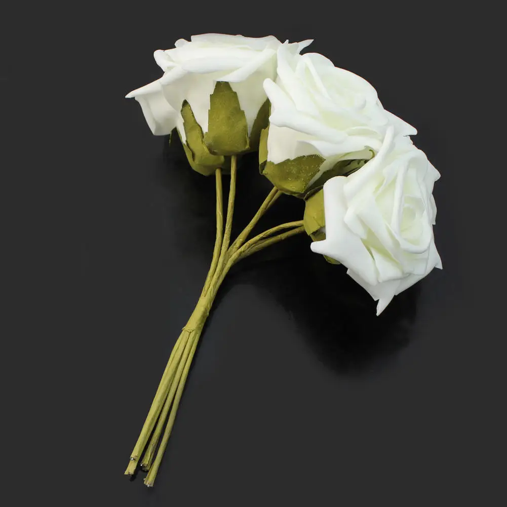 Искусственные искусственные розы из ПЭ 1 букет 6 шт. венки белой пены цвета