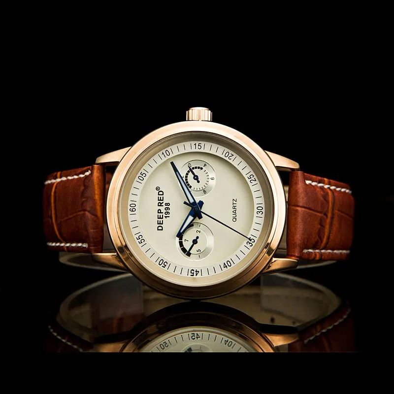Часы DEEPRED мужские кварцевые с аналоговым дисплеем коричневым кожаным ремешком |