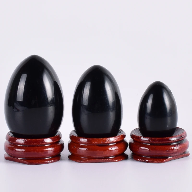 Yoni яйцо натуральный обсидиан массаж набор яиц для массажа разсверливание и деревянная основа Кристалл минеральный шар Кегеля Упражнение тазового пола мышцы вагинальные