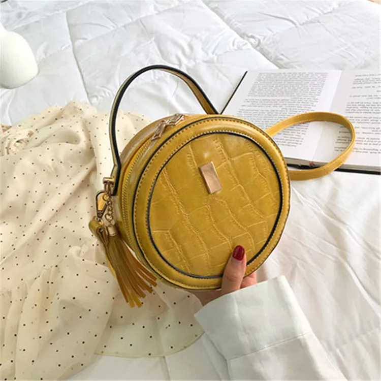 Yellow TOYOOSKY Для женщин мини круг Сумки из натуральной кожи с узором «крокодиловая кожа» круглая сумка через плечо женская сумка с кисточками сумка через плечо известного бренда клатчи - Цвет: Yellow