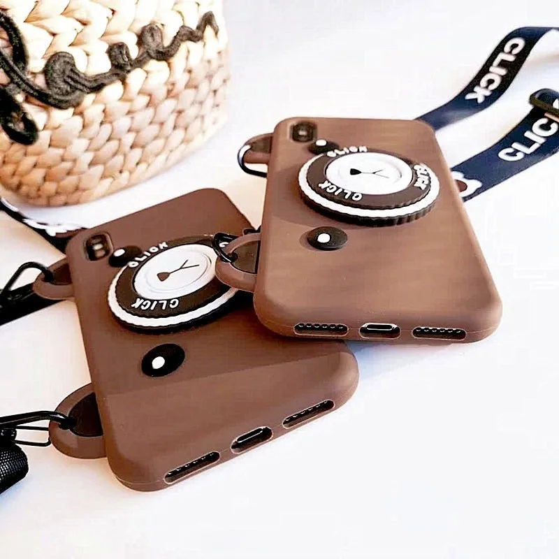 Bear Camera Pattern Phone Case For iPhone 8 plus X XR XS Max 6 6s 7 Plus Cute Retro Soft silicone with Lanyard Bracket |