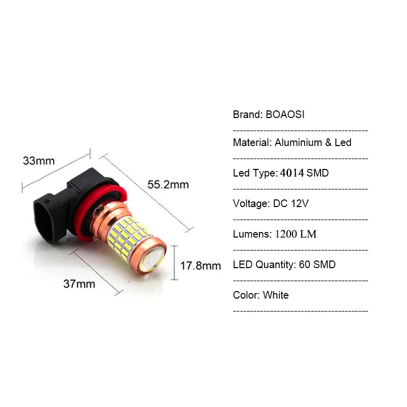 BOAOSI 2pcs H8 H11 LED Car Lights HB3 9005 1200LM Bulbs 6000K 12V HB4 9006 Fog Driving Lamp For | Автомобили и мотоциклы