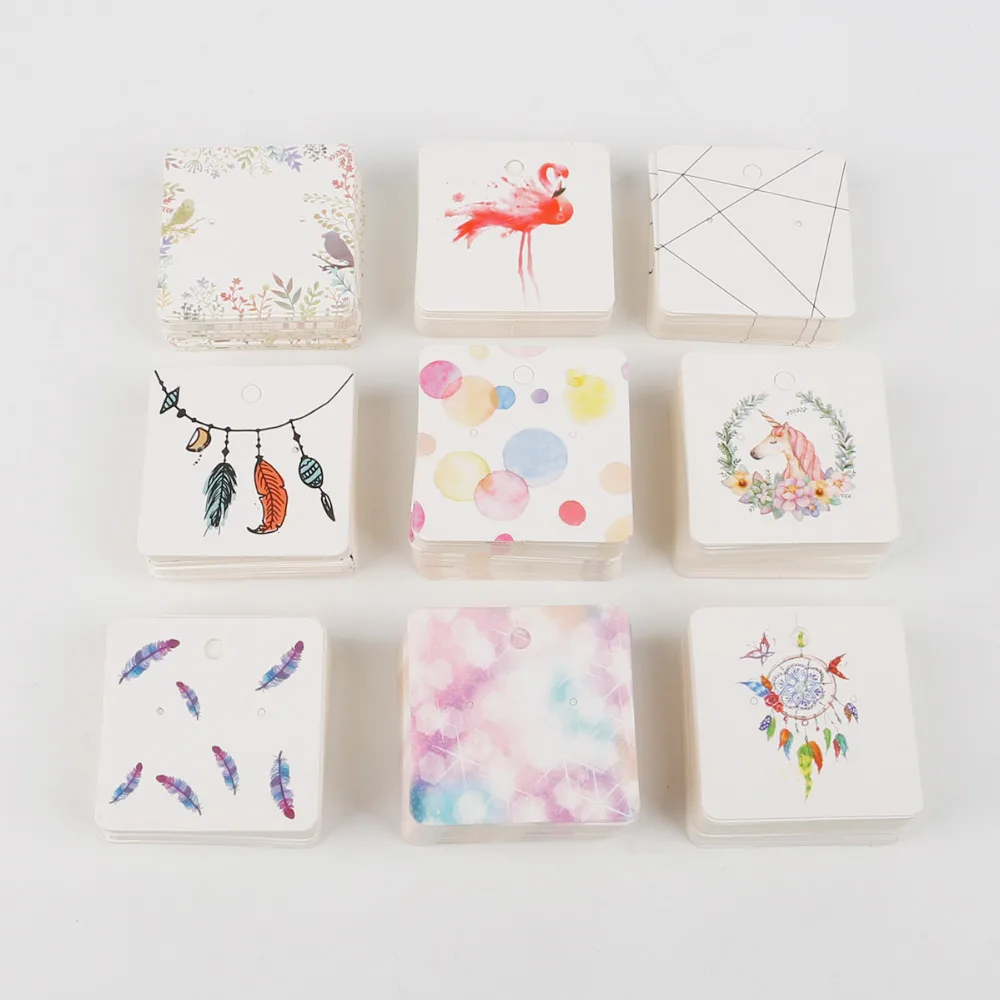 

4x5cm 100pcs Colorful Paper Cards Printing Jewelry Necklace Bracelet Hang Tag Jewelry Display Cards Label Tag